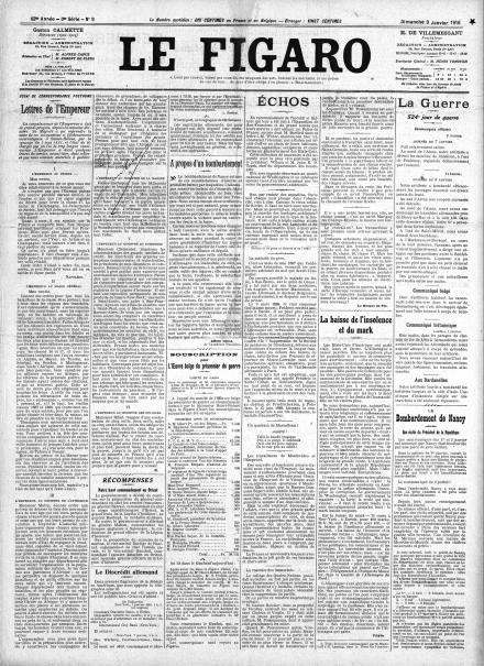La prima pagina de Le Figaro del 9 gennaio 1917 LA PRIMA PAGINA DE LE FIGARO
