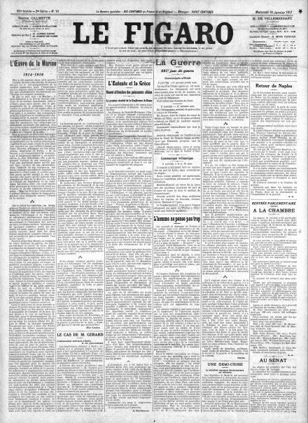 La prima pagina de Le Figaro del 10 gennaio 1917 LA PRIMA PAGINA DE LE FIGARO