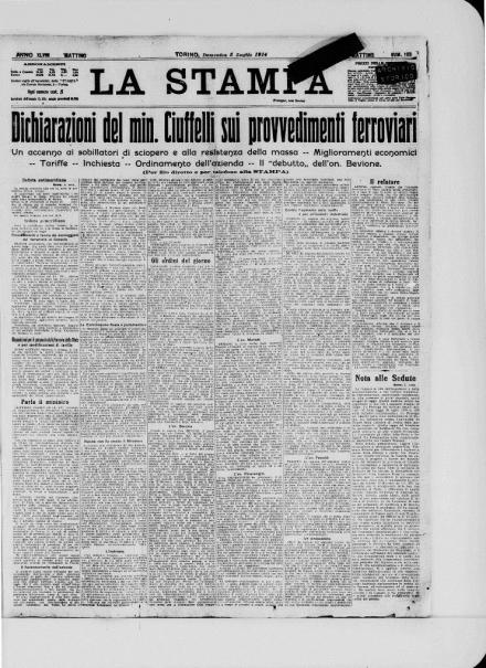 La prima pagina de La Stampa del 5 luglio 1914
