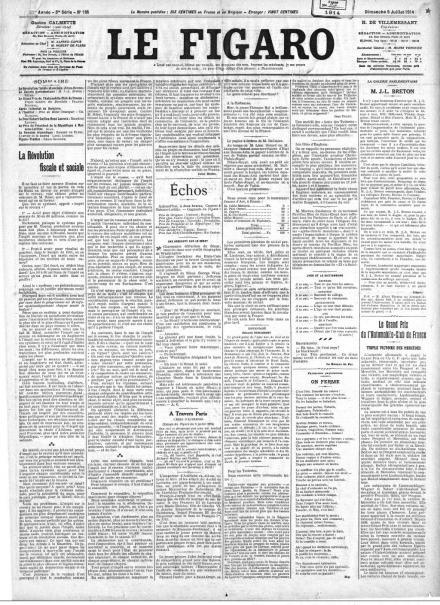 La prima pagina de Le Figaro del 5 luglio 1914