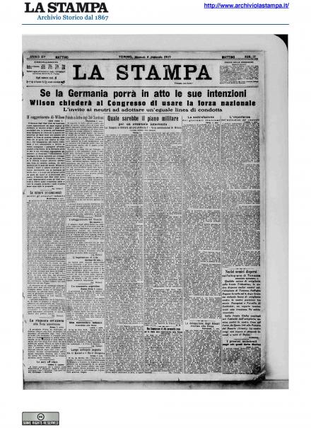 La prima pagina de La Stampa del 6 febbraio 1917
