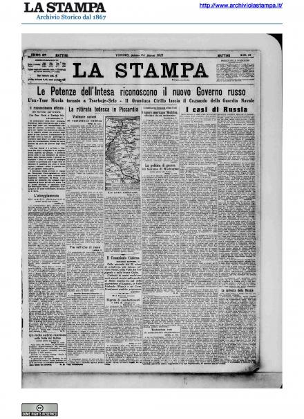 La prima pagina de La Stampa del 24 marzo 1917
