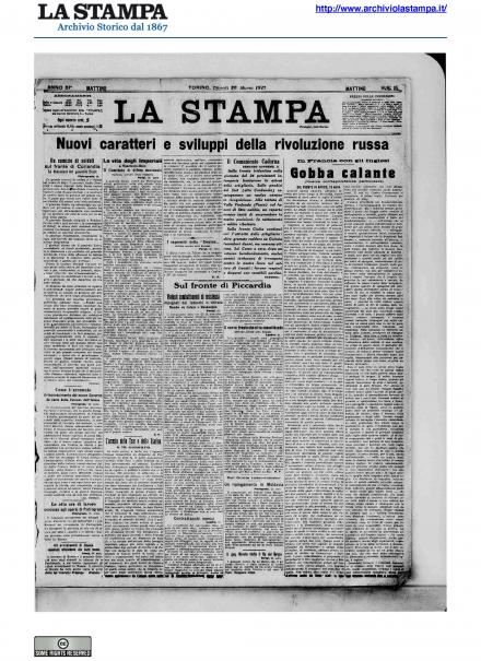 La prima pagina de La Stampa del 26 marzo 1917