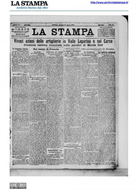 La prima pagina de La Stampa del 27 marzo 1917
