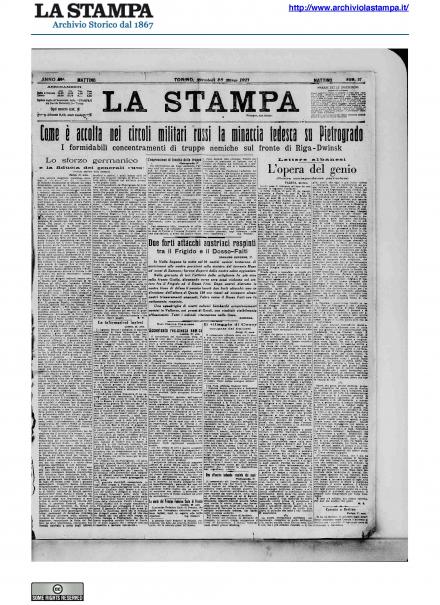 La prima pagina de La Stampa del 28 marzo 1917