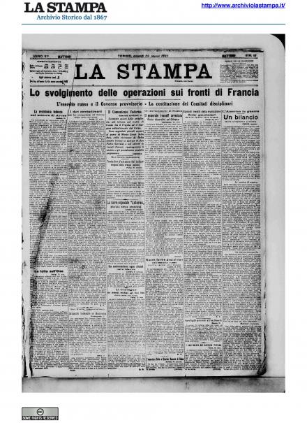 La prima pagina de La Stampa del 29 marzo 1917