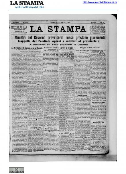 La prima pagina de La Stampa del 30 marzo 1917