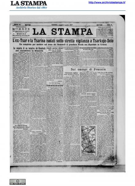 La prima pagina de La Stampa del 2 aprile 1917