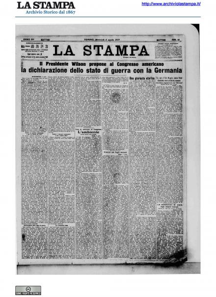 La prima pagina de La Stampa del 4 aprile 1917
