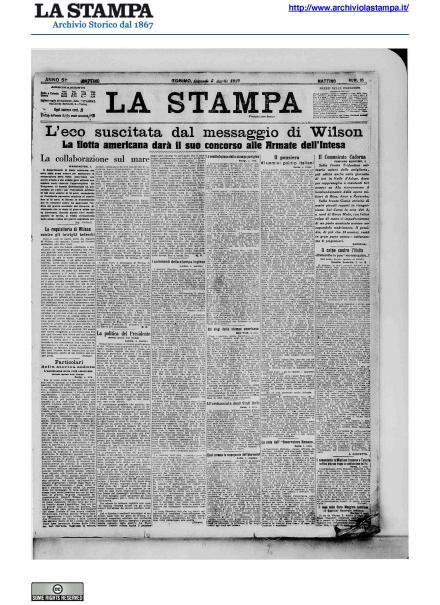 La prima pagina de La Stampa del 5 aprile 1917