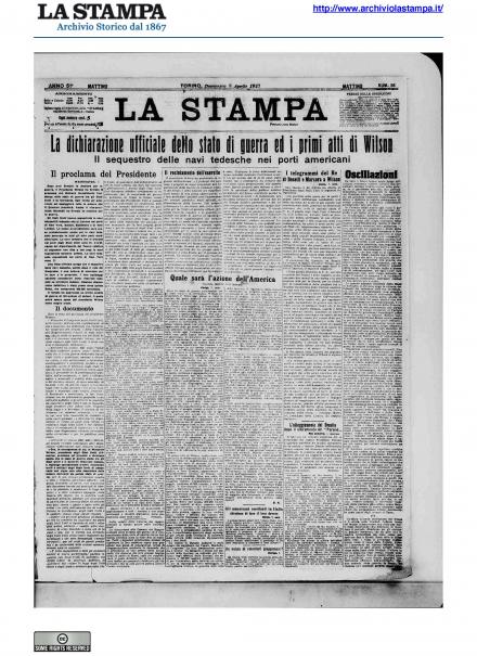 La prima pagina de La Stampa del 8 aprile 1917