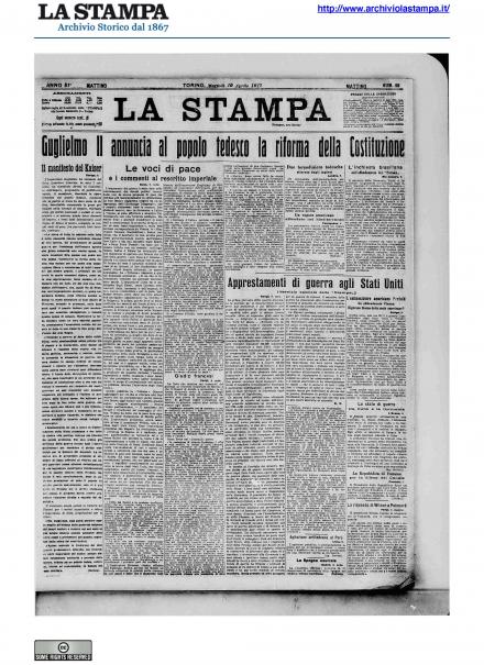 La prima pagina de La Stampa del 10 aprile 1917