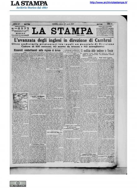 La prima pagina de La Stampa del 12 aprile 1917