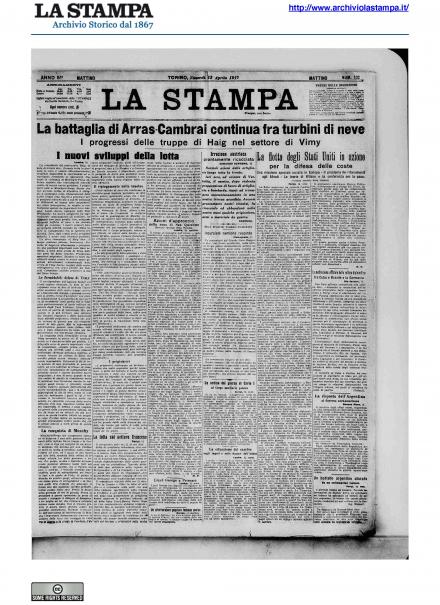 La prima pagina de La Stampa del 13 aprile 1917