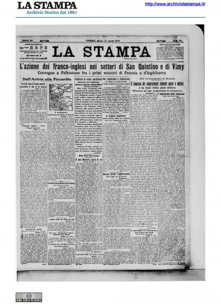 La prima pagina de La Stampa del 14 aprile 1917