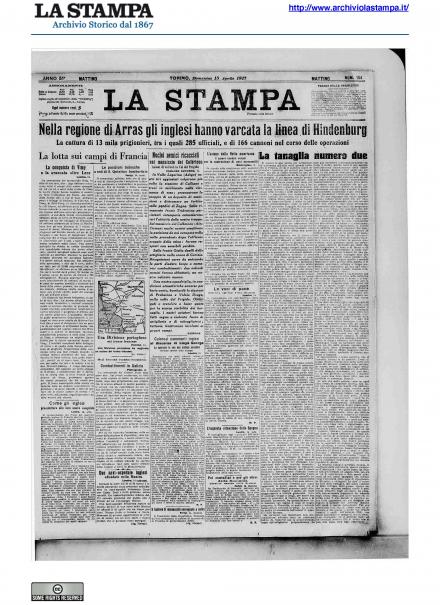 La prima pagina de La Stampa del 15 aprile 1917