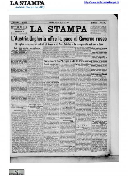 La prima pagina de La Stampa del 16 aprile 1917