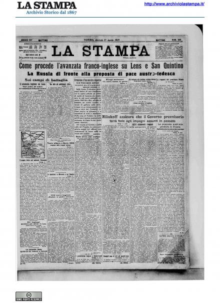 La prima pagina de La Stampa del 17 aprile 1917