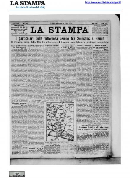 La prima pagina de La Stampa del 18 aprile 1917
