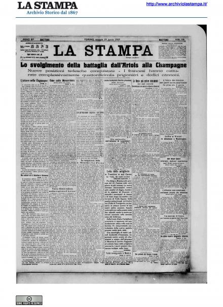 La prima pagina de La Stampa del 19 aprile 1917