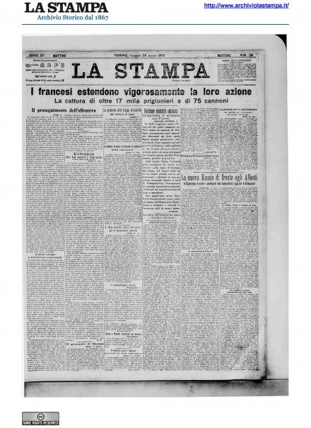 La prima pagina de La Stampa del 20 aprile 1917