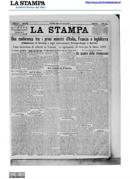 La prima pagina de La Stampa del 21 aprile 1917