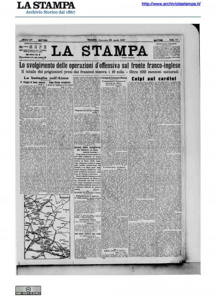 La prima pagina de La Stampa del 22 aprile 1917