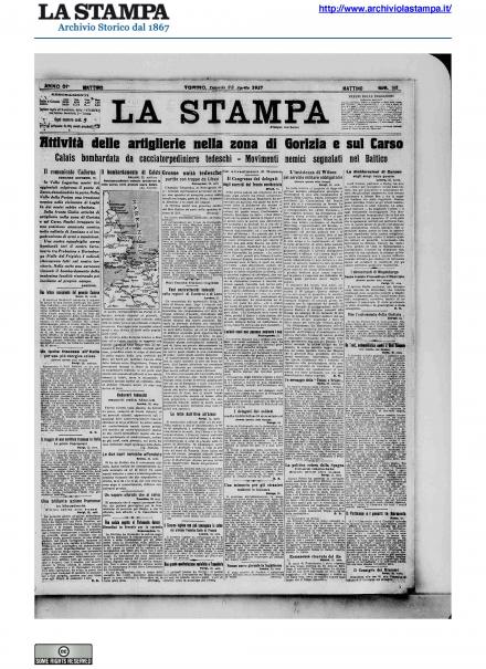 La prima pagina de La Stampa del 23 aprile 1917