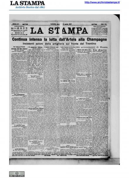 La prima pagina de La Stampa del 24 aprile 1917