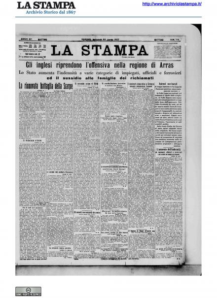 La prima pagina de La Stampa del 25 aprile 1917