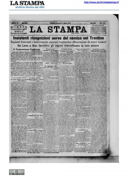 La prima pagina de La Stampa del 27 aprile 1917