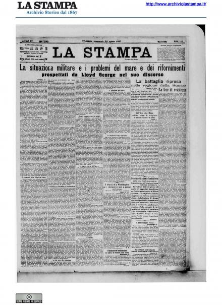 La prima pagina de La Stampa del 29 aprile 1917