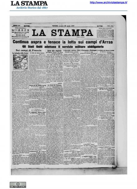 La prima pagina de La Stampa del 30 aprile 1917