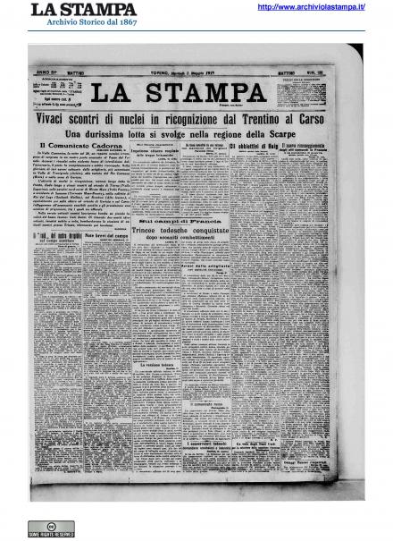 La prima pagina de La Stampa del primo maggio 1917