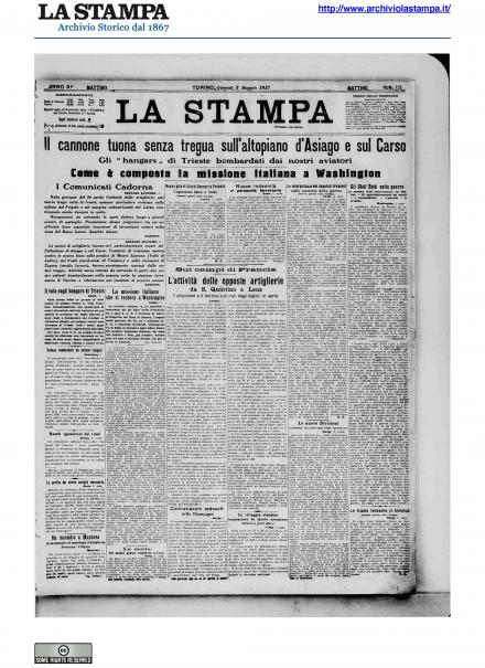 La prima pagina de La Stampa del 3 maggio 1917