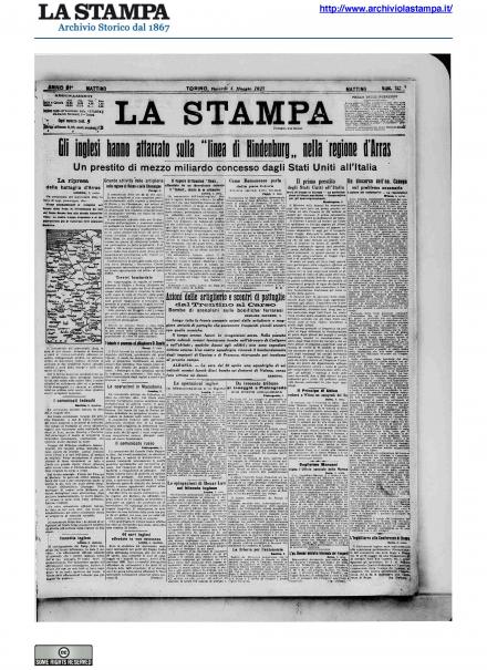 La prima pagina de La Stampa del 4 maggio 1917