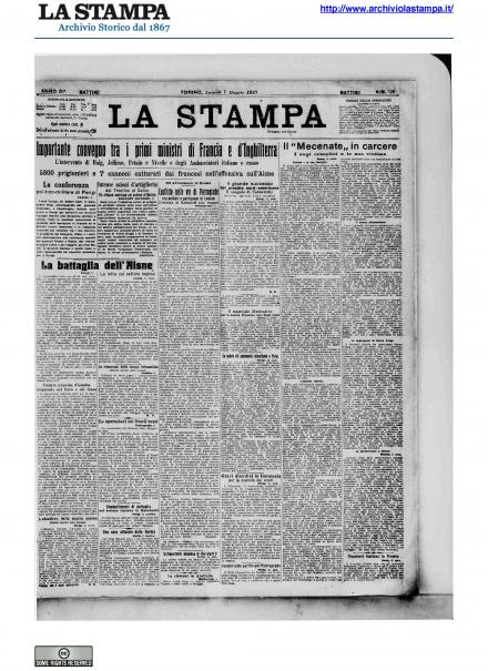 La prima pagina de La Stampa del 7 maggio 1917