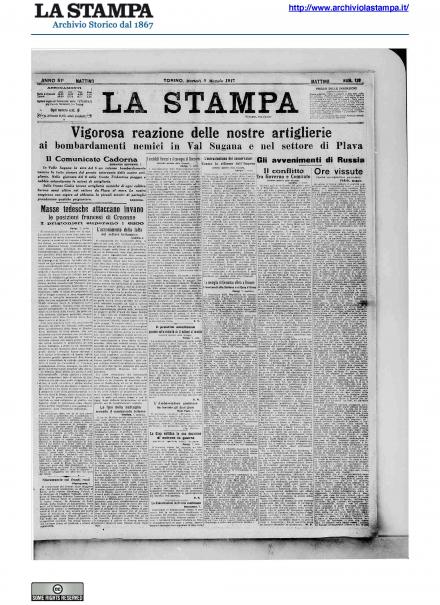 La prima pagina de La Stampa del 8 maggio 1917