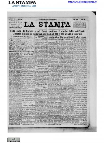 La prima pagina de La Stampa del 9 maggio 1917