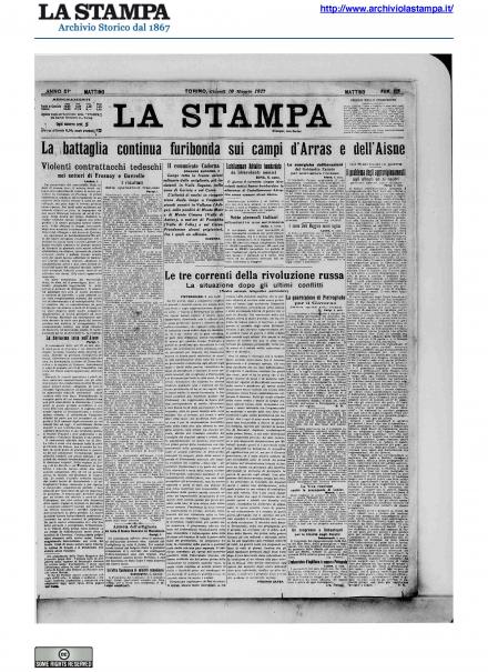 La prima pagina de La Stampa del 10 maggio 1917