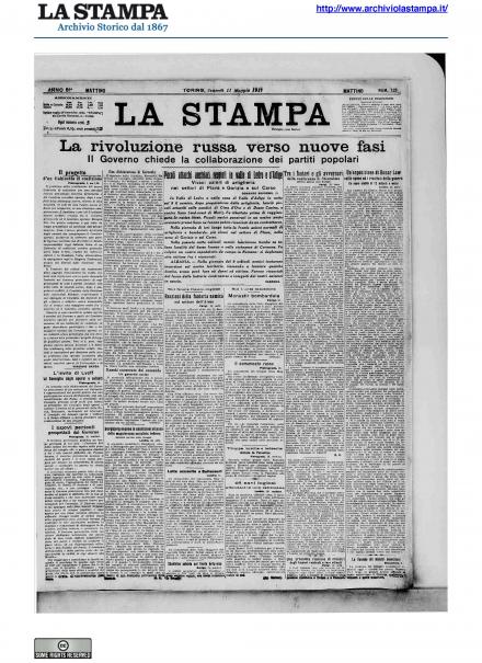La prima pagina de La Stampa del 11 maggio 1917