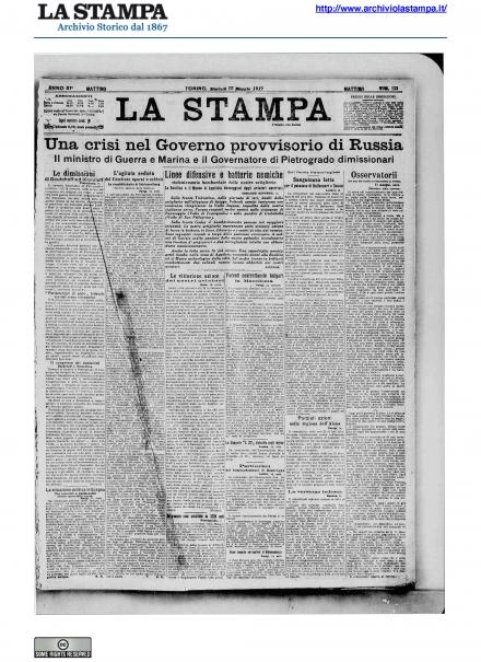 La prima pagina de La Stampa del 15 maggio 1917