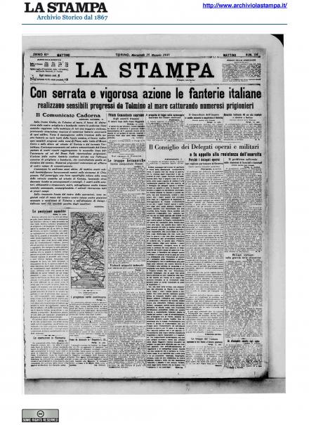 La prima pagina de La Stampa del 16 maggio 1917