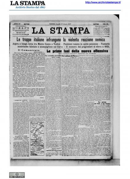 La prima pagina de La Stampa del 18 maggio 1917