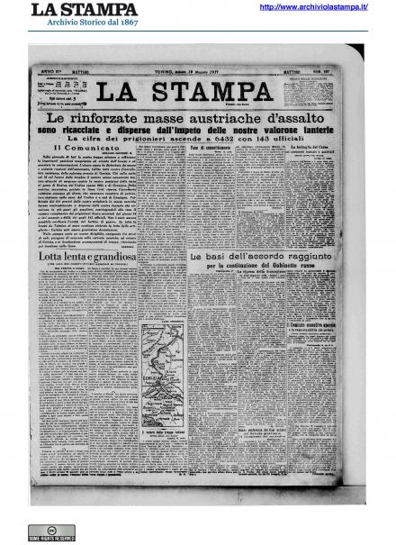 La prima pagina de La Stampa del 19 maggio 1917