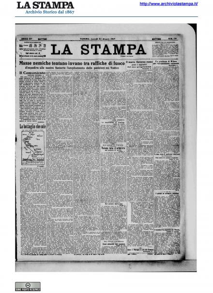 La prima pagina de La Stampa del 21 maggio 1917
