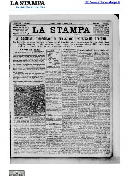 La prima pagina de La Stampa del 22 maggio 1917