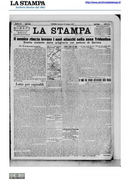 La prima pagina de La Stampa del 23 maggio 1917