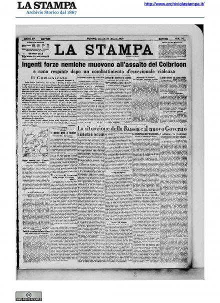 La prima pagina de La Stampa del 24 maggio 1917