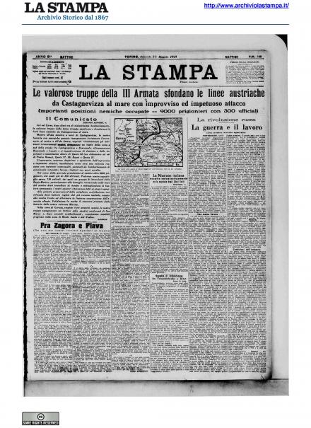 La prima pagina de La Stampa del 25 maggio 1917